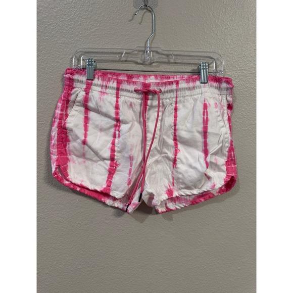 LEVEL99 ANTHROPOLOGIE LINEN‎ Shorts Elastic Waist Casual Comfy Pink White - Picture 1 of 7